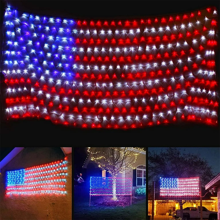American Flag Lights with 390/420 Super Bright Led,Waterproof Led Flag Net  Light of the United States, Hanging Ornaments for Christmas Party  Independence Day, Memorial Day, July 4th-1Pack 