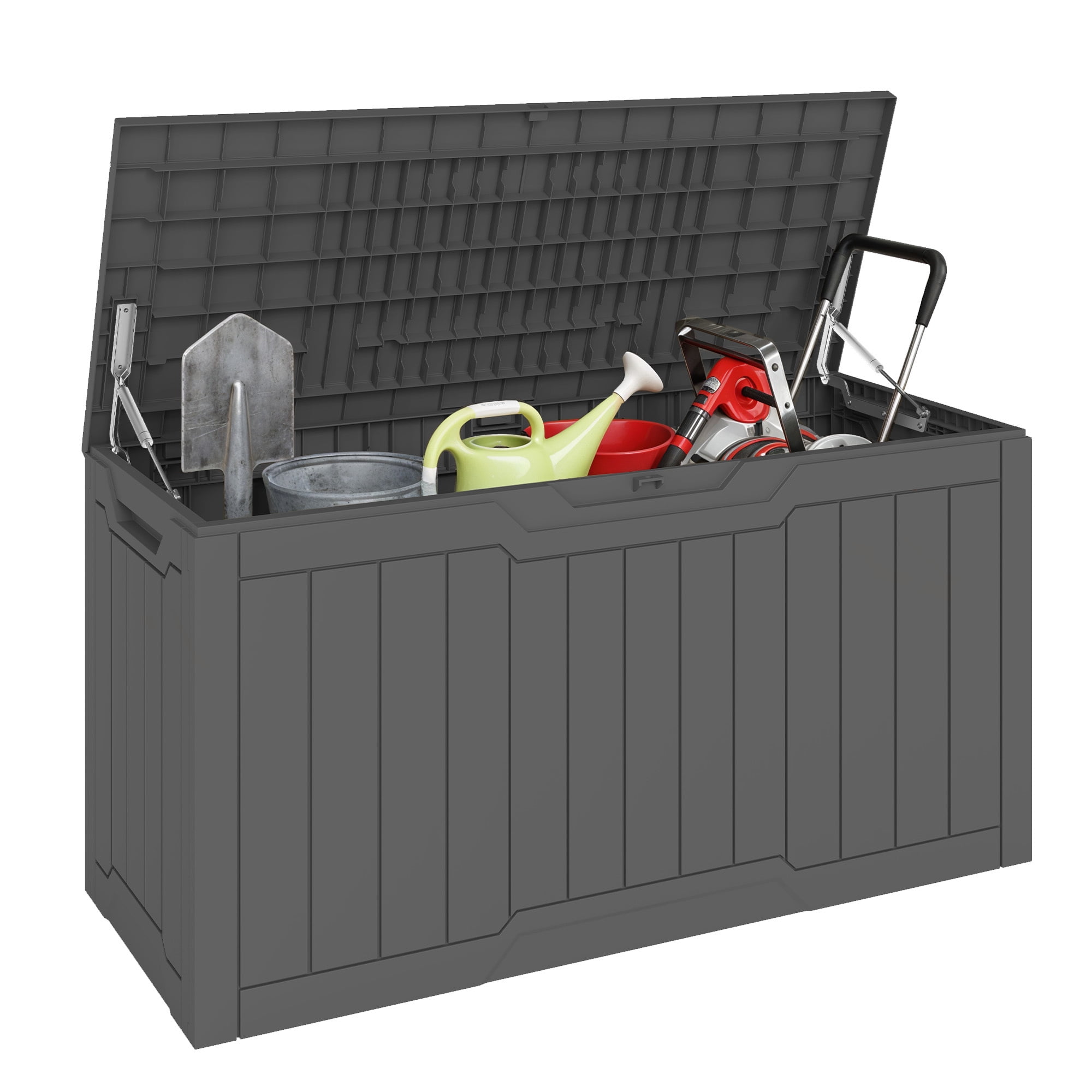 Uforic 80 Gallon Resin Deck Box, Outdoor Storage Box, Lockable Weather Resistant Container for Patio Garden Home Essentials, Dark Gray