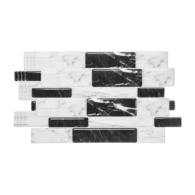 Uxcell 5Pcs Azulejos de Backsplash Autoadhesivos 9.4" x 4.7" Textura de Mármol 3D Engrosada Pegatinas de Azulejos Papel Tapiz para Cocina Baño Dormitorio, Negro Blanco
