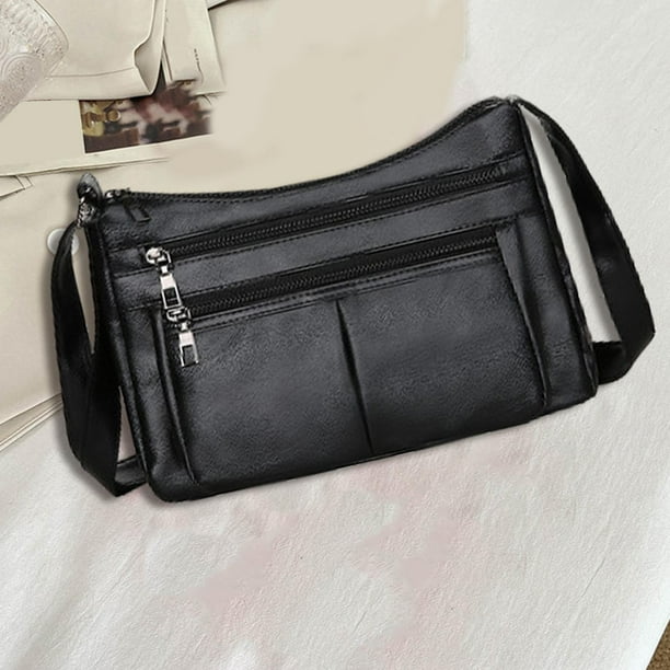 Bolso de hombro para mujer, bolso cruzado de piel sintética suave con múltiples bolsillos, bolso de hombro sencillo para viaje, fiesta y trabajo Negro