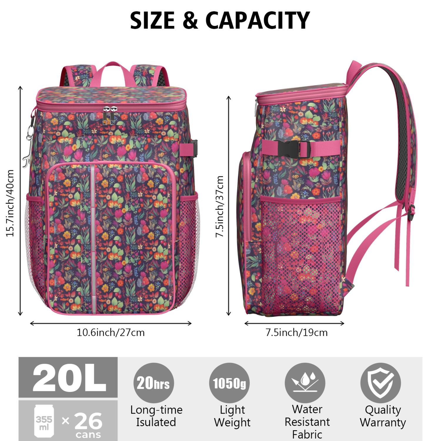 Travel Cooler Bag - Pioneer Flower Camping Beer Cooler Backpack with Bottle Opener- Waterproof Insulated Picnic Backpacks - Cooler Bag for Beach