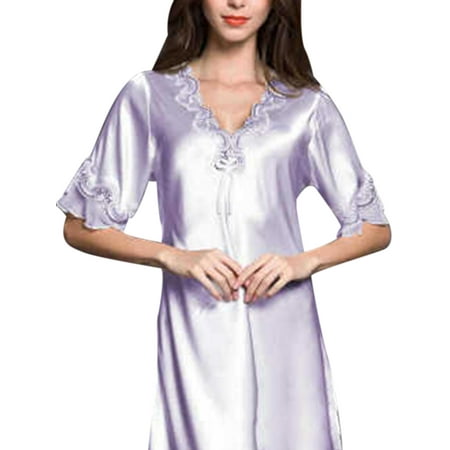 

Womens Lingerie Short Sleeve Silk Lace Nightdress Sleepwear Nightwear Ladies Babydoll Pajamas Robe Dress