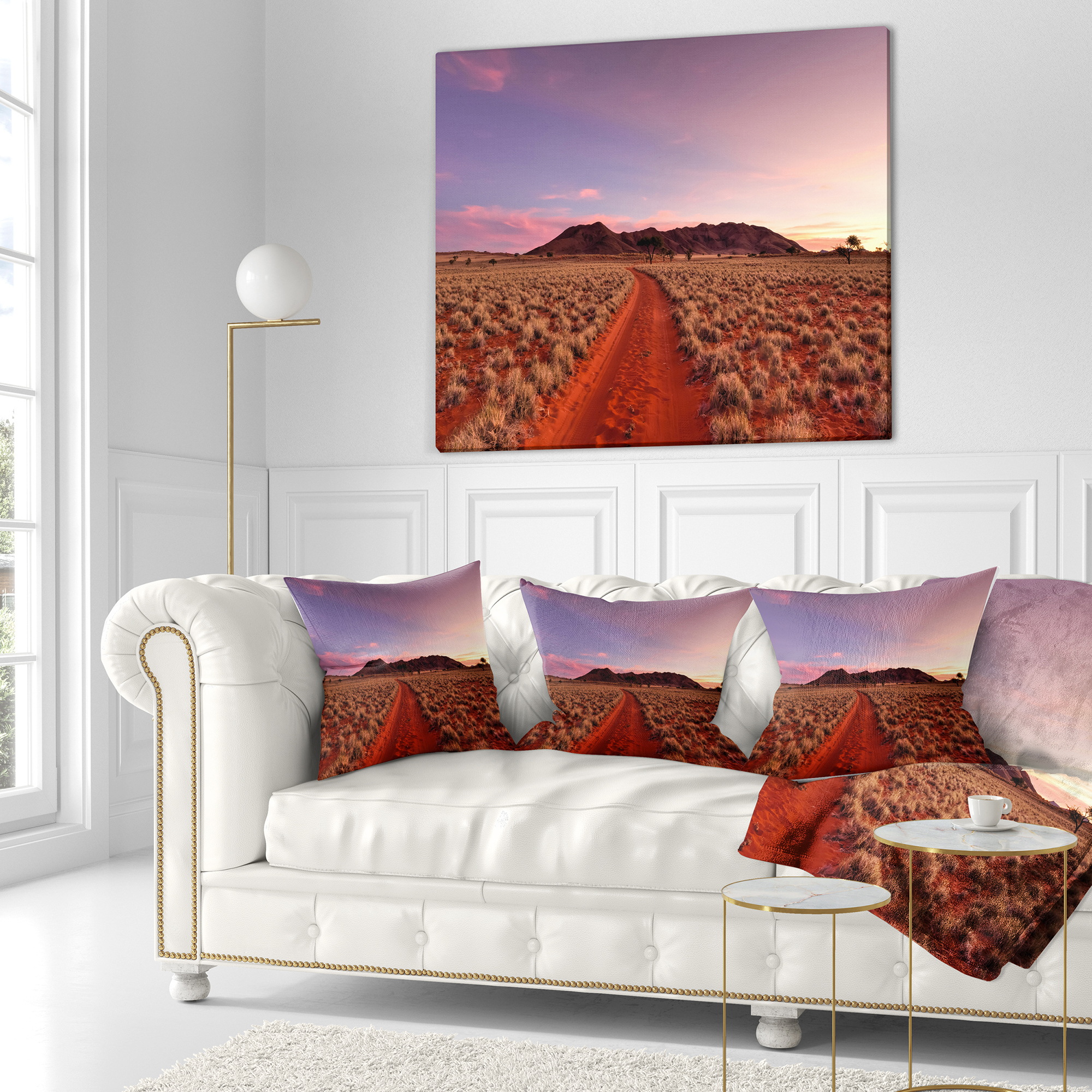 Designart Red Pathway in Namib Desert - Landscape Printed Throw Pillow - 18x18