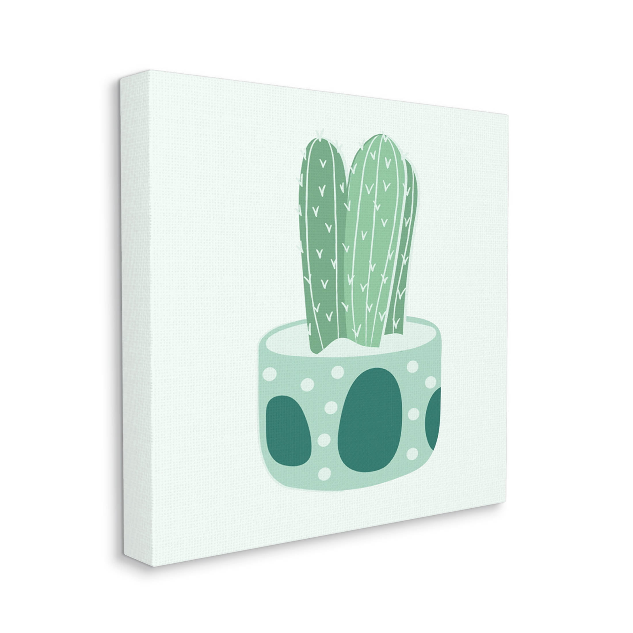 Casual Green Patterned Cactus Botanical & Floral Graphic Art Gallery Wrapped Canvas Print Wall Art