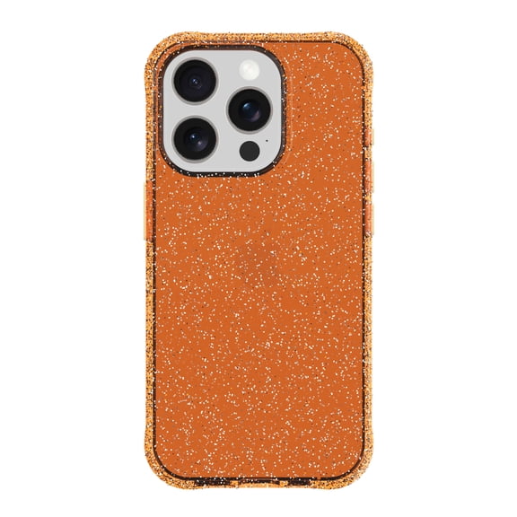 onn Sparkle Phone Case for iPhone 15 Pro - Orange with Gold Glitter