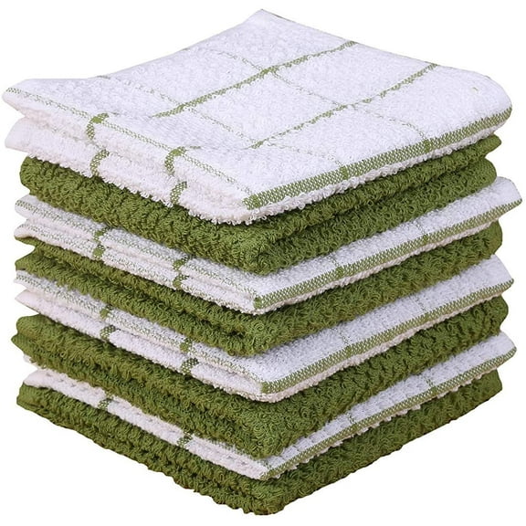 AMOUR INFINI Terry Dish Cloths - Super Absorbent Cleaning Cloths - Set of 8 Kitchen Dish Towels - Kitchen Towels for Washing Drying Dishes (12x12 Inch, Green)