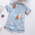 thumbnail image 7 of Zanarzt Kids Pajamas Girls Unisex Kids Boys and Girls Pajama Sets Summer Short Sleeve with Shorts Sleepwear Silky Button Down Loungewear Blue,3-4 Years, 7 of 7