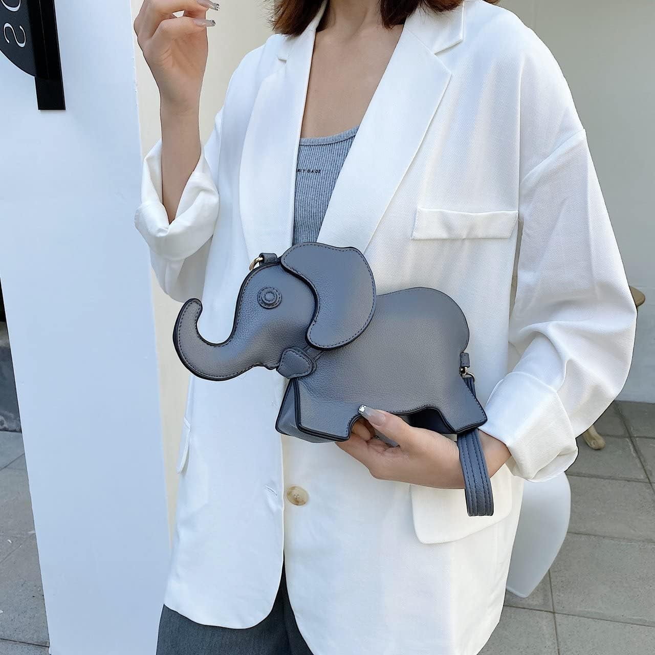 Elephant Shaped Crossbody Bag for Women Shoulder Handbag PU Leather Wristlet Clutch Purse