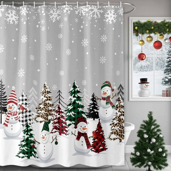 Christmas Shower Curtain Snowman Shower Curtains for Bathroom Winter Holiday Xmas Decor, Waterproof Polyester Shower Curtain Set with Hooks, Extra Long 72" x 84" Gray Christmas Tree Snowflake Winter
