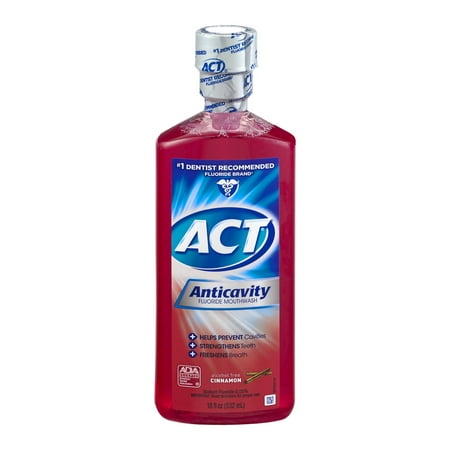 (2 pack) ACT Cinnamon Anticavity Fluoride Mouthwash, 18 (Best Mouthwash Without Fluoride)