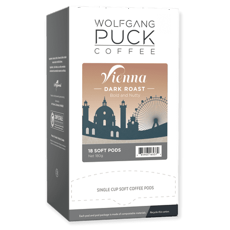 Wolfgang Puck Soft Coffee Pods, Vienna House Coffee, 9.5 Gram, 18 Count (Pack of 1)