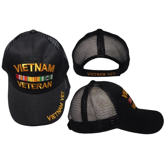 Vietnam Veteran Vet Ribbon Black Mesh Trucker Embroidered Hat Cap - Licensed