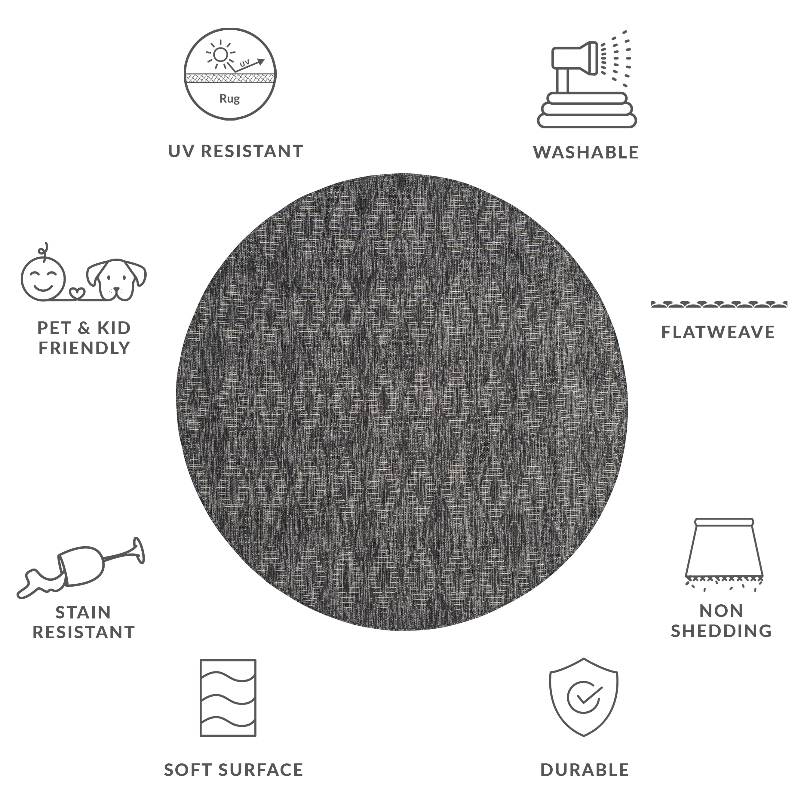 Safavieh Courtyard Teodor Geometric Indoor/Outdoor Area Rug, Black, 5'3" x 5'3" Round