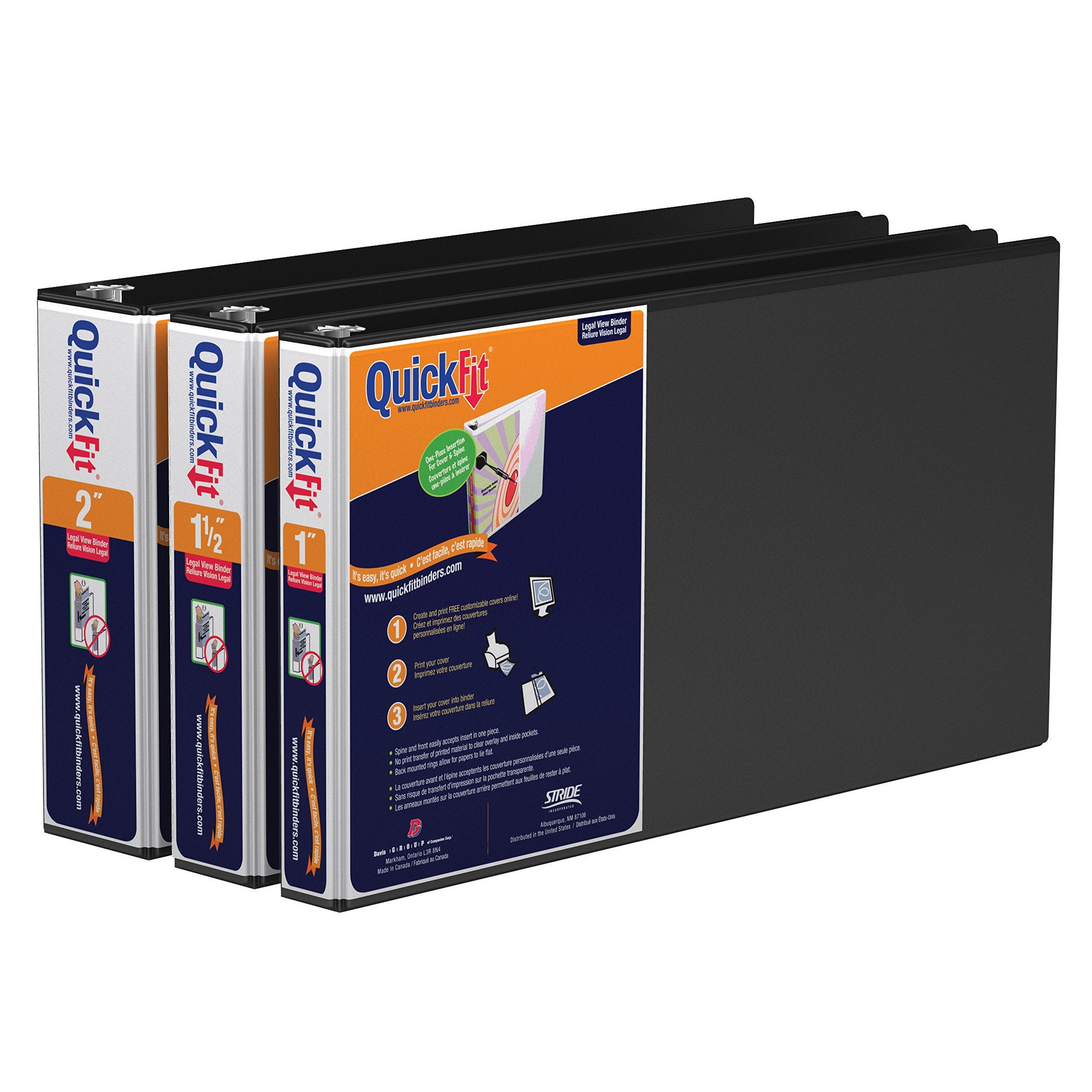 Stride QuickFit Landscape Spreadsheet 3 Round Ring Binder 14 x 8.5 Black 95011L