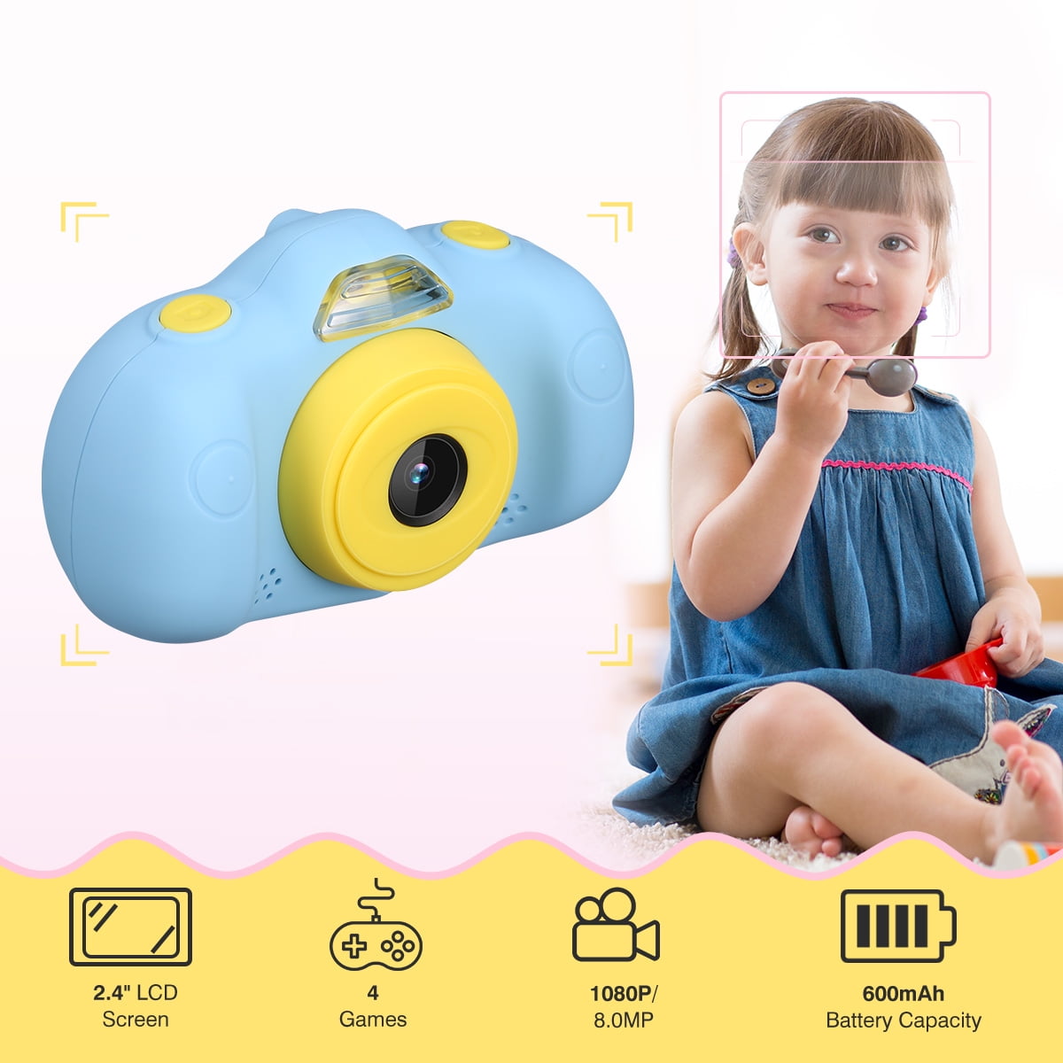 Toy Camera for Kids, Digital Camera with 2.4 Inch Screen, Rechargeable