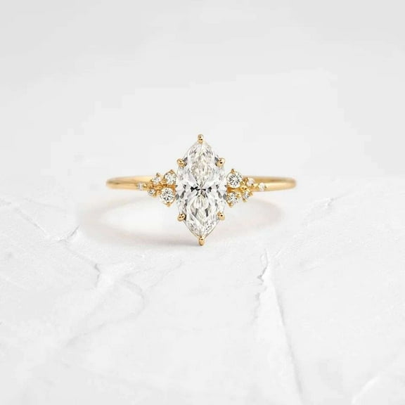 Jewelerix Comfort Fit Ring 2 CT Marquise Cut Ring 10K Vermeil Yellow Engagement Ring Wedding Ring for Women