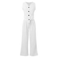 thumbnail image 4 of AOMPMSDX Womens Elegant Solid Color Suit Vest Tank Cardigan Pockets Tops Wide Leg Pants Suit White XXL, 4 of 5