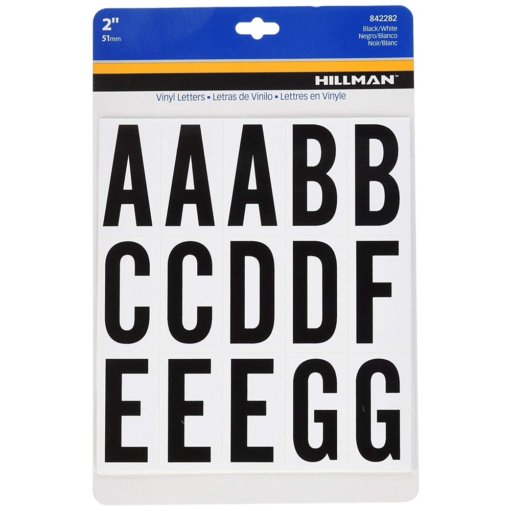 2Inch Letters Kit, Black on White, SquareCut Mylar, SelfAdhesive