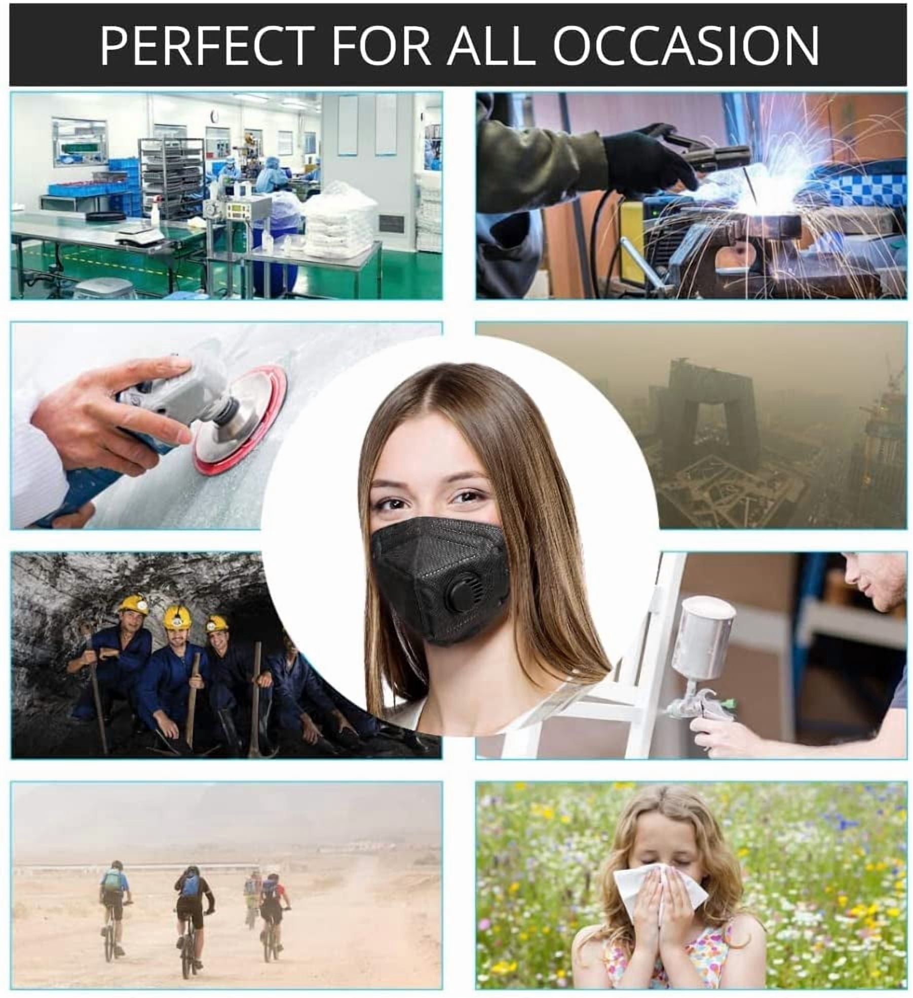Face mask black disposable with breathing-valve 10 pack | black face masks for men and woman 5 layer | disposable face mask for protection | breathable sport face mask lightweight comfortable on skin