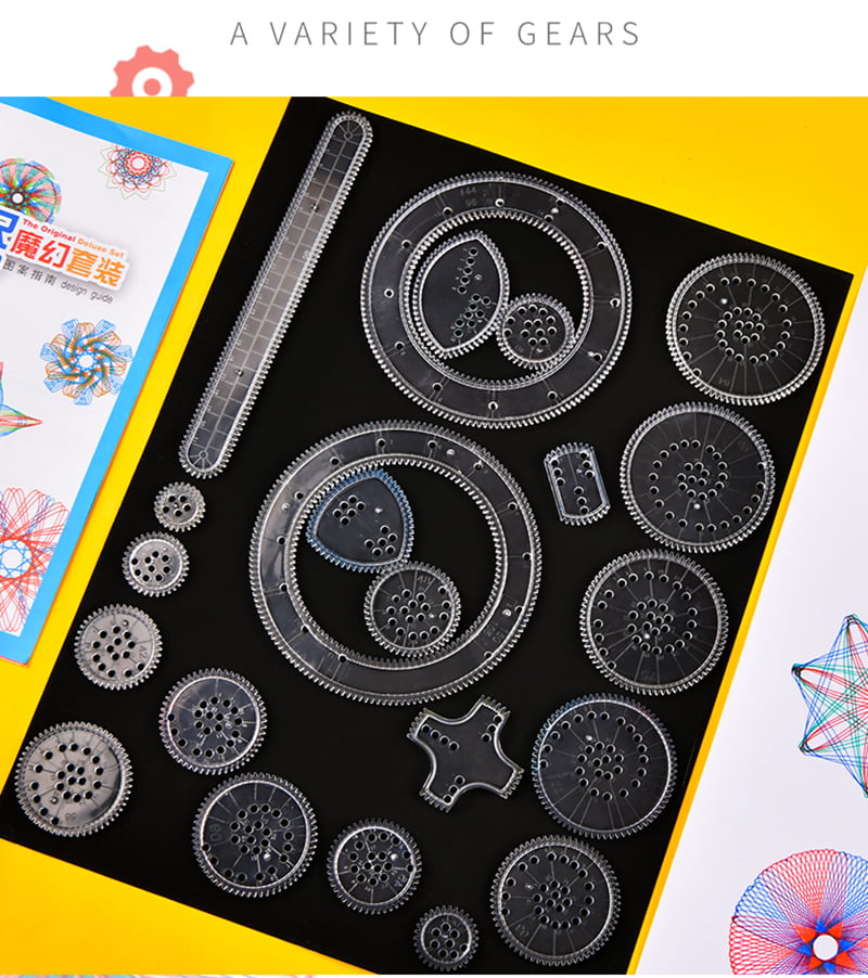 SHELLTON Geometric Template Drawing Tools,Creative Transparent Plastic  Spirograph Drawing Set, , Drawing Curve Template Rulers for Kids School  Accessories 