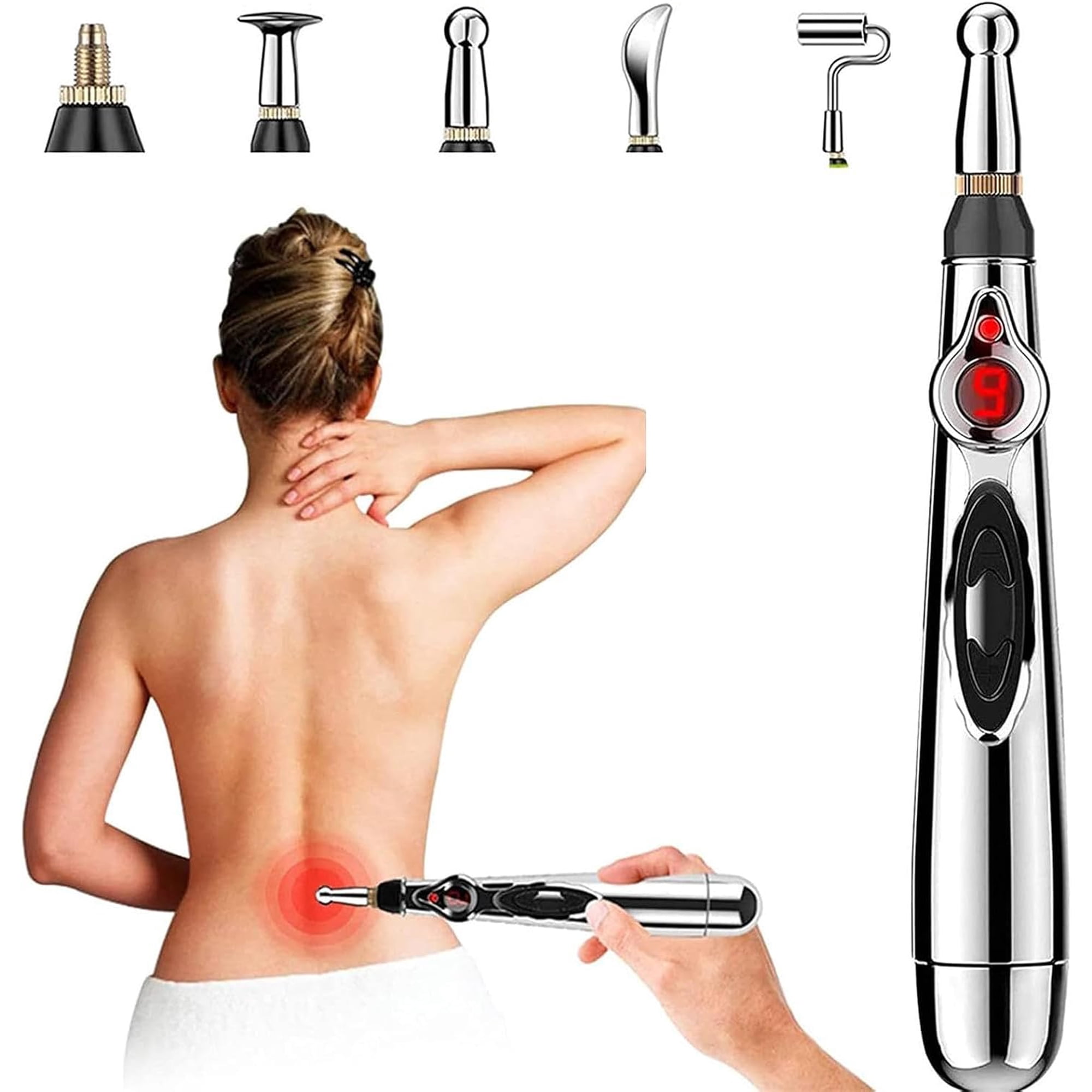5‑in‑1 Electric Pulse Massage Pen, USB Rechargeable Handheld Massager, Multi‑Function Portable Massage Tool for Home Office Daily Leisure Use