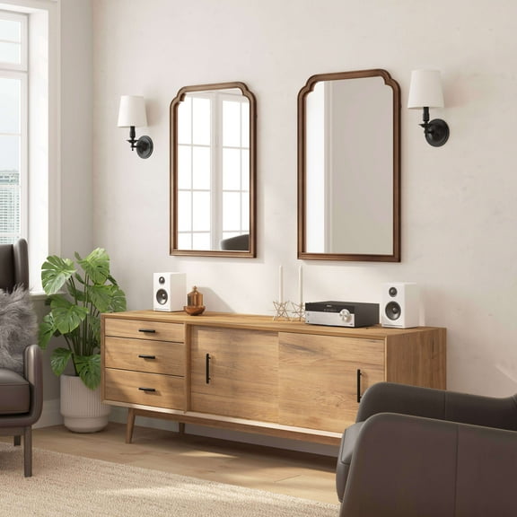 Flash Furniture 36" x 24" Large Accent Wall Mirror with Solid Wood Frame for Bathroom, Entryway, Dining Room & Living Room in Rustic Brown