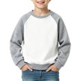 thumbnail image 2 of Kids Raglan Sleeve Pullover Sweatshirt, Boys Girls Color Block Crew Neck Long Sleeve Top, Casual Solid Color Cotton Blend Activewear for School Outdoor Daily Wear(Grey,7-8 Years), 2 of 8