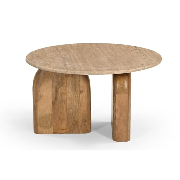 Modrest Kellison - Modern Travertine Marble Wood End Table