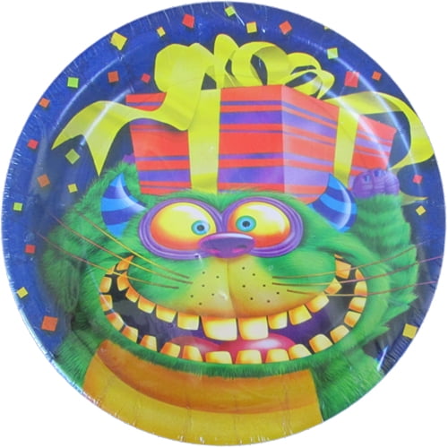 Various Happy Birthday Monster Party Small Paper Plates, 8 Count