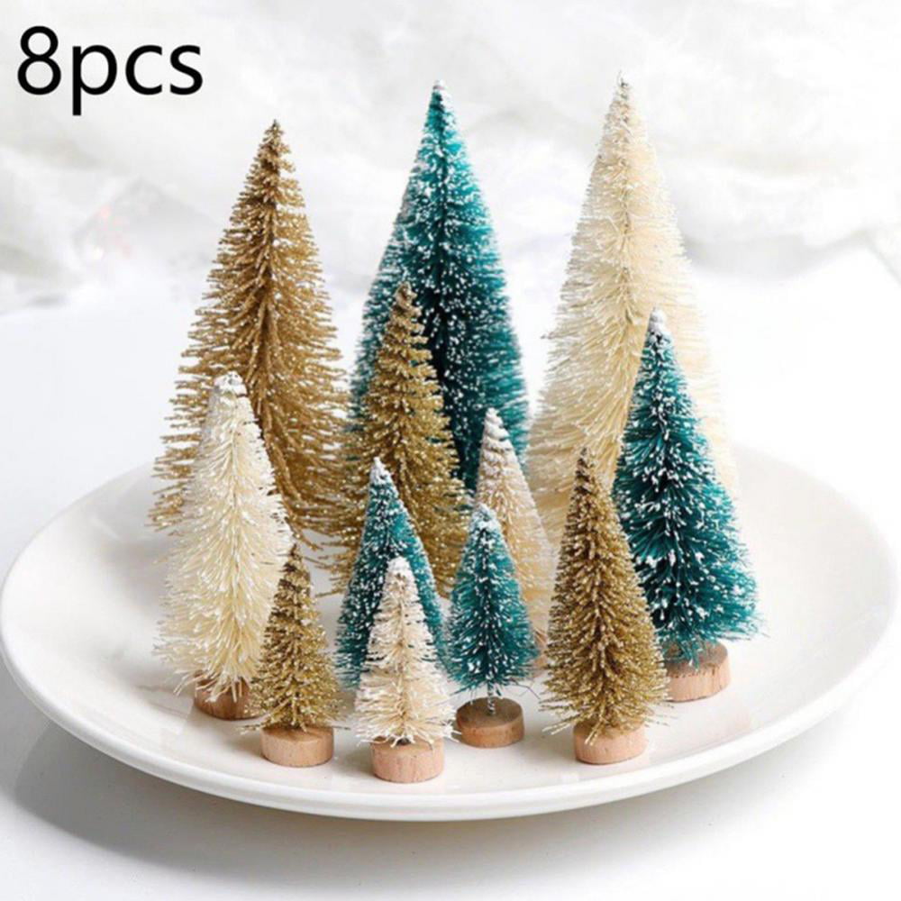 Mini Sisal Silk Bottle Brush Christmas Trees Santa Frost Village Xmas Tree