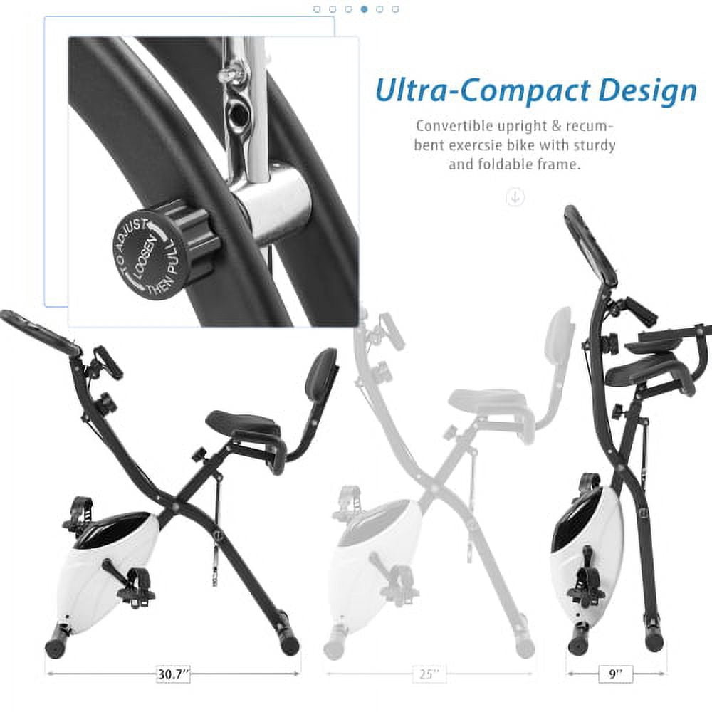 Stationary Exercise Bike for Home Workout |  1 Foldable Indoor Cycling Bike for Seniors | 300LB Capacity, 8-Level Magnetic Resistance, Seat Backrest