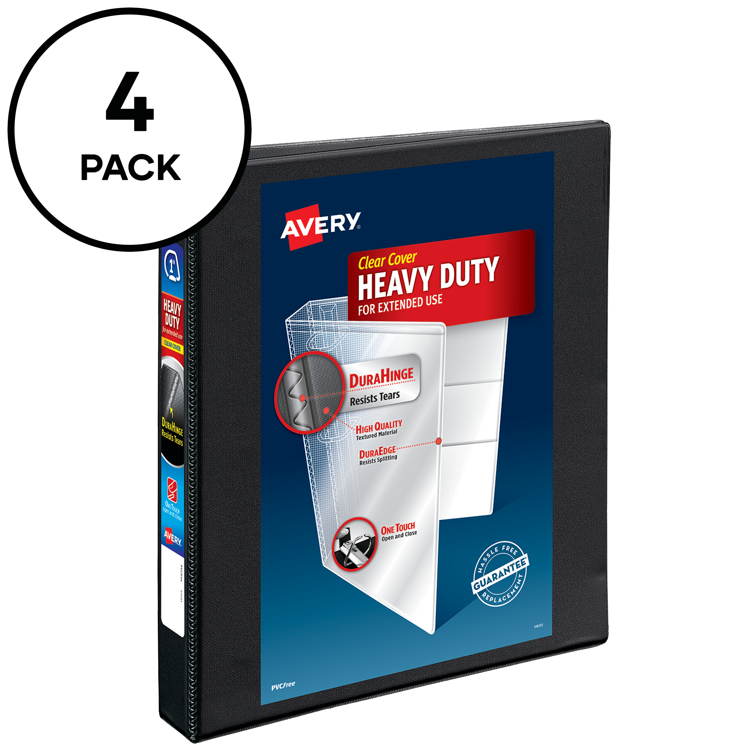 Avery Heavy Duty View 3 Ring Binders, 1" One Touch Slant Rings, Black Binders (17251) (Pack of 4) - image 3 of 9
