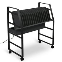 Line Leader Mobile Charging Cart | Open Charging Station for 16 Tablets, Laptops & Chromebooks | UL Safety-Certified 16-Outlet Power Strip with Surge Protection | Laptop Cart & Classroom Cart (Black)