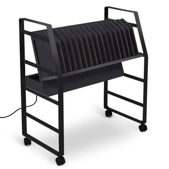 Line Leader Mobile Charging Cart | Open Charging Station for 16 Tablets, Laptops & Chromebooks | UL Safety-Certified 16-Outlet Power Strip with Surge Protection | Laptop Cart & Classroom Cart (Black)