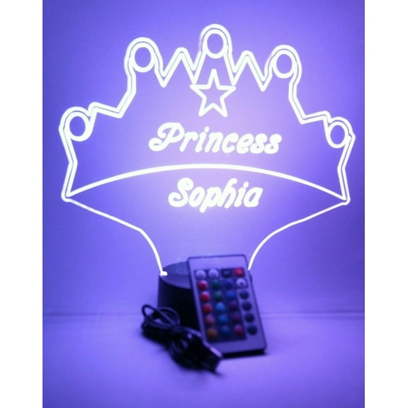 Night Light Up Desk Table Lamp LED Personalized Free Engraved Princess Crown, Our Newest Feature, Most Popular, It's Wow, with Remote 16 Colors Energy Efficient, Great Gift