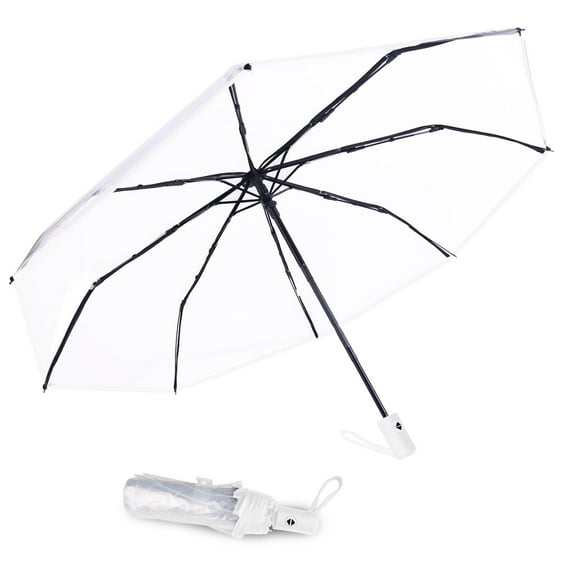 Clear Umbrella-Automatic Open Foldable, Clear Visibility,Waterproof,Strong Compact Windproof Umbrella for Golf,Backpack and Travel, and On-the-Go
