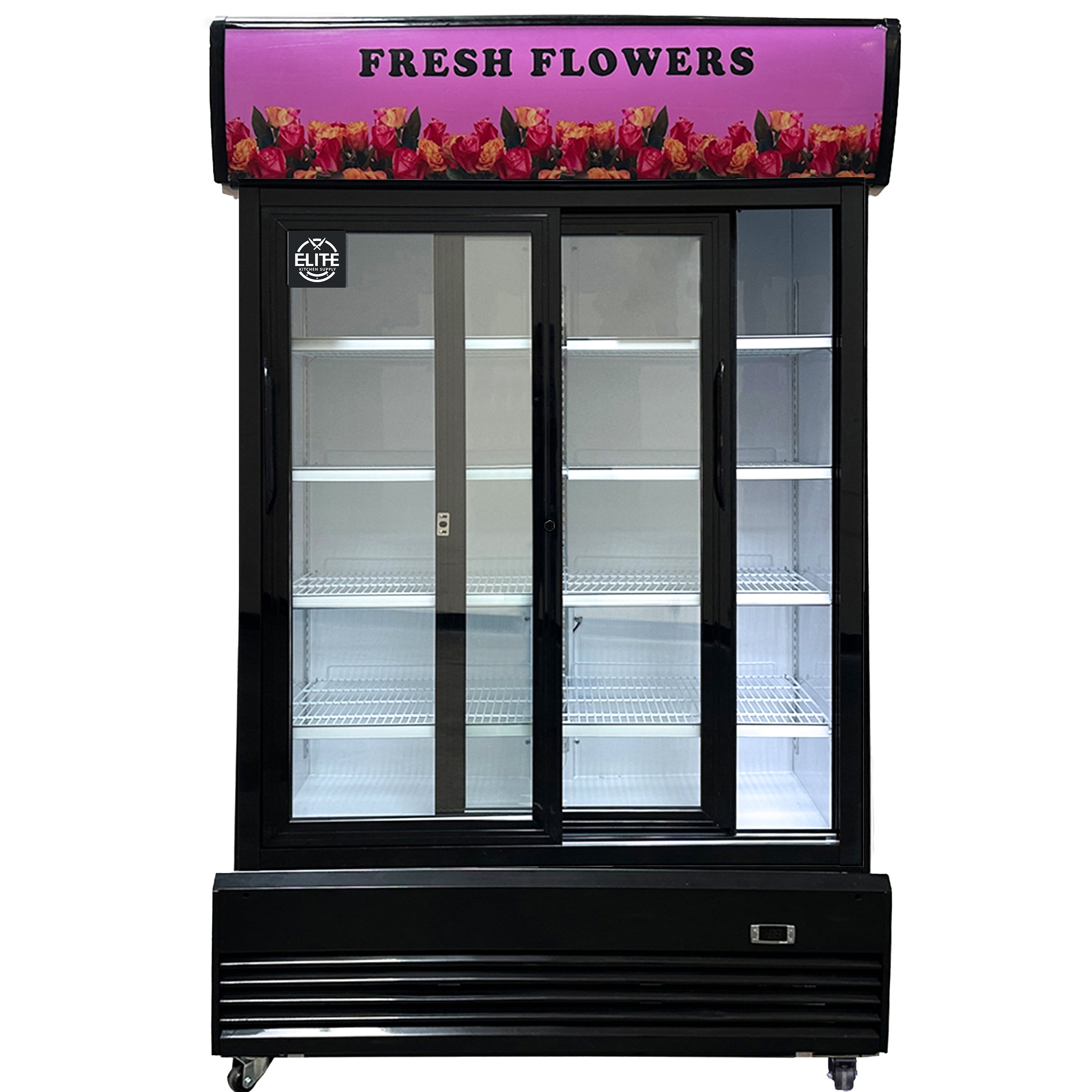 Elite Kitchen Supply 48 in. Floral Cooler Refrigerator, 31 Cu.Ft. Commercial Sliding Doors, NSF Certified