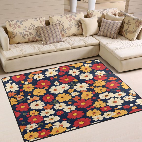 Yayeee Area Rugs for Living Room 5.2'x4' Non Slip Washable Bedroom Floor Carpet, Red Floral