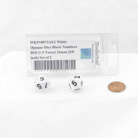 White Opaque Dice with Black Numbers D10 (1-5 Twice) 16mm (5/8 inch) Set of 2 Wondertrail