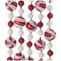 Kurt Adler Glitter Candy Ball Garland, Christmas Decoration Red and White 6 ft.