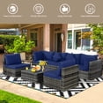 thumbnail image 4 of Gymax 7PCS PE Rotin Patio Sectionnel Canapé Conversation Ensemble W / Coussins Bleu Marine, 4 of 10