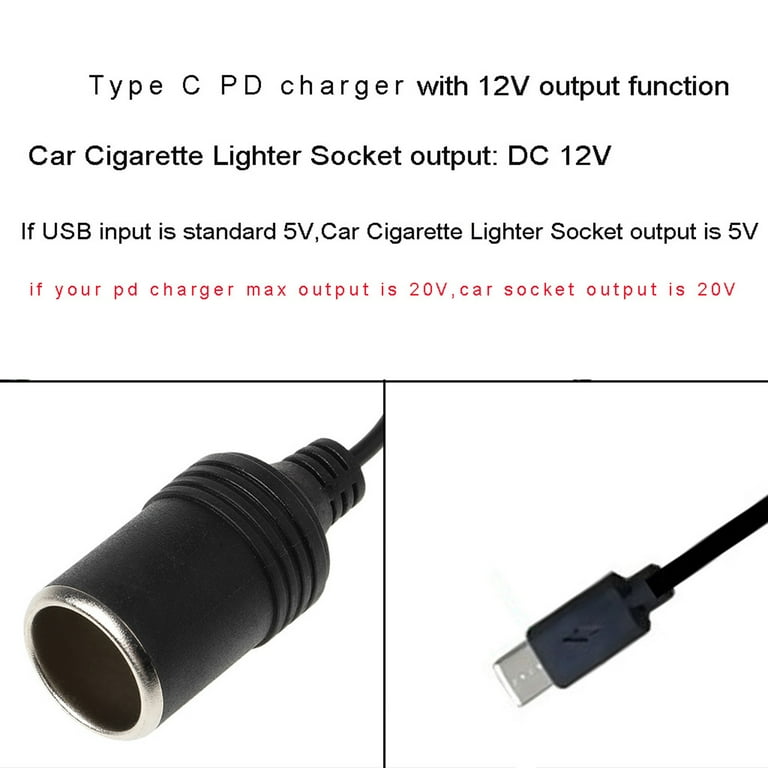 standard car cigarette lighter output USB C PD Type C Male to 12V Car Cigarette Lighter Socket Female Step Up  Cable