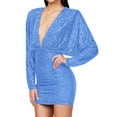 thumbnail image 5 of hotojiny Sequin Dress for Women Long Sleeve Deep V Neck Backless Bodycon Dress Cocktail Party Night Club Mini Dress, 5 of 6