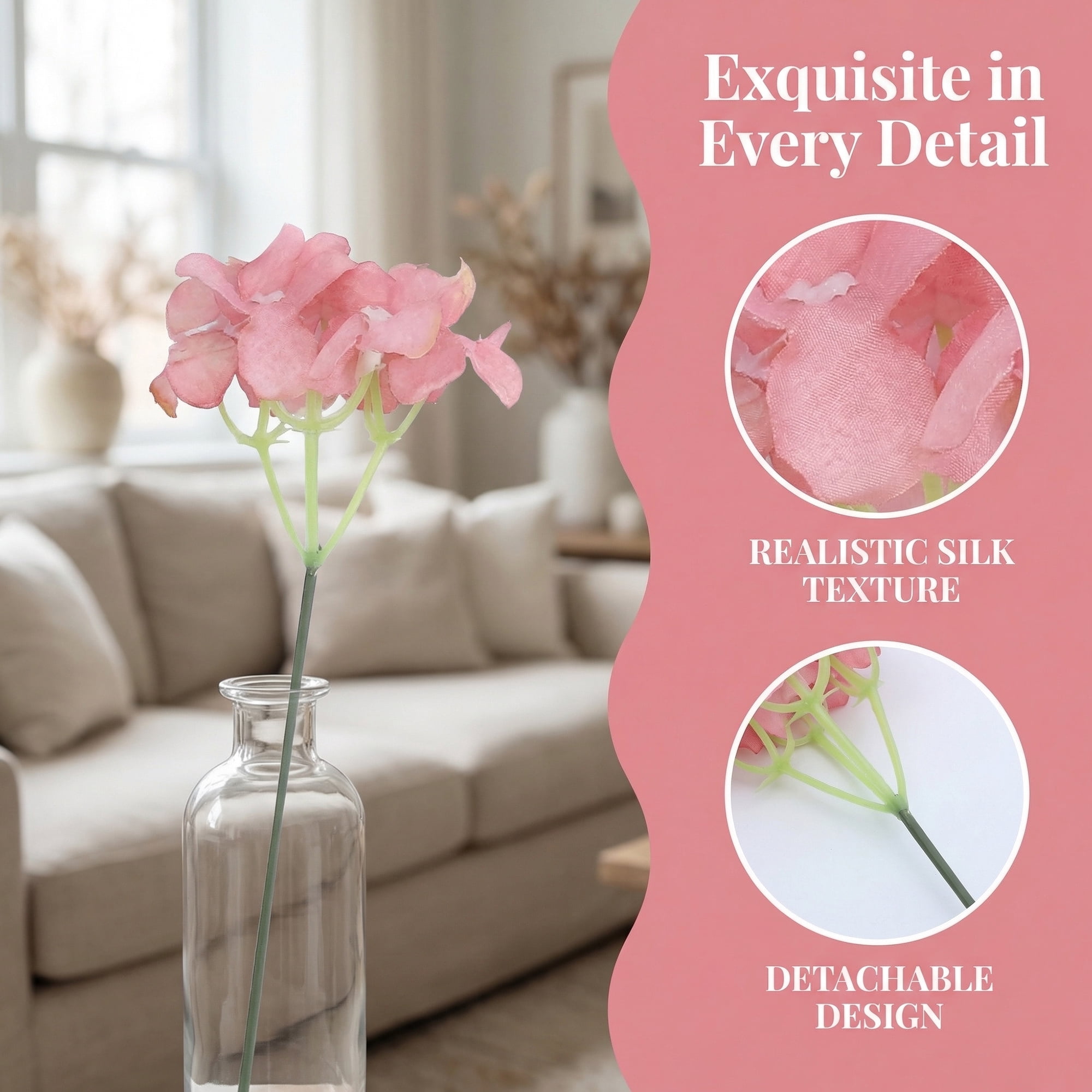 Unique Bargains Artificial Hydrangea Flowers with Detachable Heads Red Bean 8.3inch