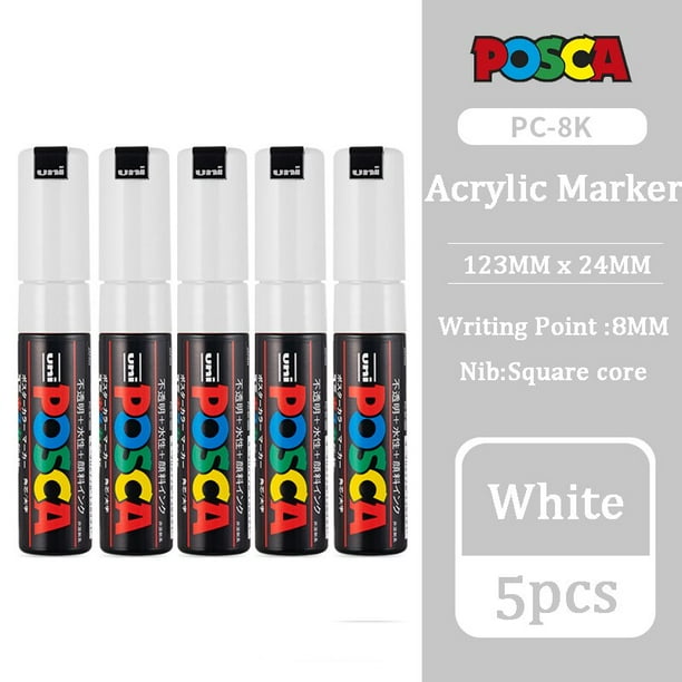 Rotuladores acrílicos unicolor japoneses, rotuladores de 5 piezas, marcadores de graffiti permanente en Blanco/Negro, suministros de arte para carteles POP
