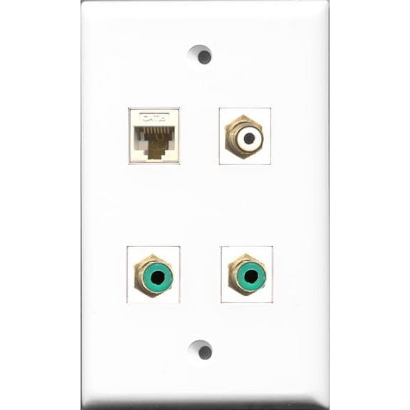 RiteAV 1 Port RCA White 2 Port RCA Green and 1 Port Cat6 Ethernet White Wall Plate