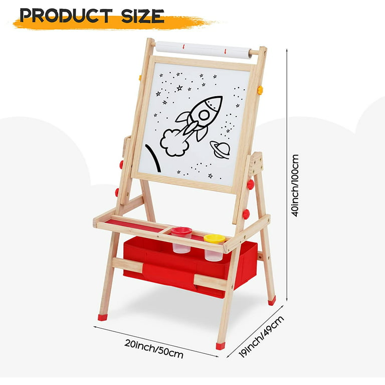  Woodenland Art Easel for Kids, 360° Rotatable Double
