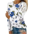 thumbnail image 2 of Sweatshirts for Women Plus Size Casual Lace Round Neck Long Sleeved Print T-shirt Blue L, 2 of 4