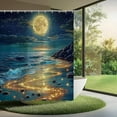 thumbnail image 5 of Beach Moonlight Shower Curtain Ocean Coastal Blue Gold Starry Night Sky Sea Waves Full Moon Nature Scenery Bathroom Curtains Set Polyester Fabric with Hooks-36"W x 72"L (Pack of 1), 5 of 7