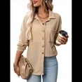 thumbnail image 2 of Camisas de Punto Gofre con Botones para Mujer, Chaqueta Informal de Larga, Blusas Estilo Boyfriend, Corte Holgado Albaricoque L, 2 of 10